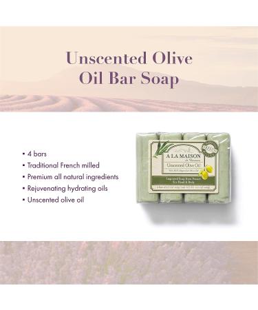 A La Maison Unscented Olive Oil Bar Soap - Triple French Milled Natural Moisturizing Hand Soap (Pack of 4 Bars, 3.5 oz each) - Buy Online on GoSupps.com