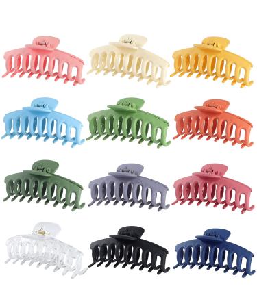 CRTWDMAN 12pcs Big Hair Claw Clips, 4.3'' Nonslip Matte Large Hair Jaw Clips for Women and Girls, Strong Hold Banana Hair Clamps for Thick/Thin Hair