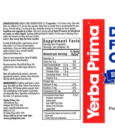 Yerba Prima Daily Fiber Caps - 180 Capsules for Digestive Health & Wellness - Buy Online on GoSupps.com