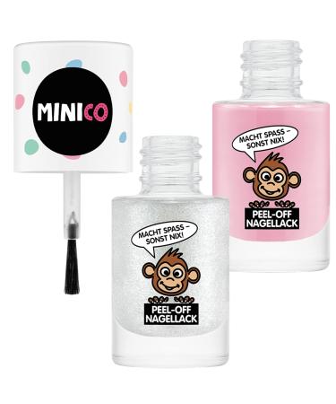 Minico Premium Kinder Nailack 2 Set Glitzer & Pink | Dermatologically Tested Child-Friendly Vegan & Sustainable Peel-Off Nail Polish - Buy Online on GoSupps.com