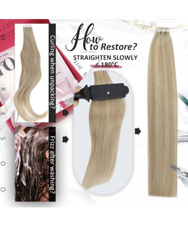 Moresoo Tape in Human Hair Extensions - 16 Inch Ash Blonde with Platinum Blonde Highlights - 20 Pieces/50g #P18/613 - Buy Online on GoSupps.com