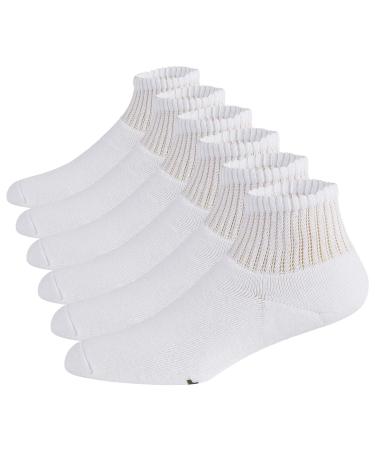 +MD Men's Non-Binding Bamboo Diabetic Circulatory 6 Pack Full Cushion Quarter Socks Ankle/6 Pairs White 10-13