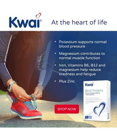 Kwai Blood Pressure Tablets with Potassium, Magnesium, Zinc, Iron, Vitamin B6 & B12 - 30 Tablets - Buy Online on GoSupps.com