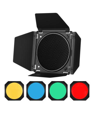 GODOX Barn Door with Honeycomb Grid 4 Color Gel Filters for 7 Inch Standard Reflector Replacement for GODOX SL60W SL150II SK400II Studio Light Portrait Still Life Photography
