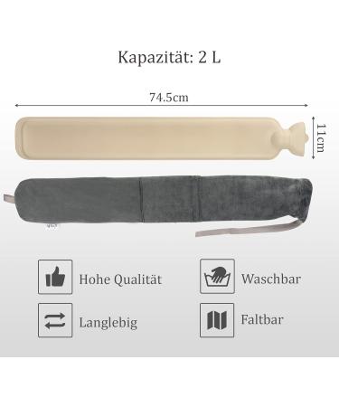 Kufl Long Rubber Hot Water Bottle with Grey Cover for Neck Shoulder & Stomach Relief - International Shipping Available - Buy Online on GoSupps.com