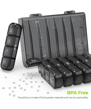AUVON Weekly Pill Organizer with 7 Daily Large Cases - 4 Times a Day for Fish Oils, Vitamins, Supplements, Medication (Black) - Buy Online on GoSupps.com