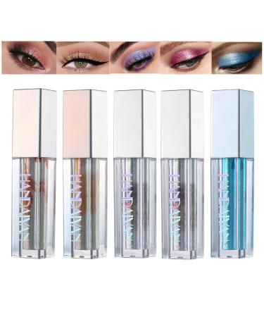 5 colors liquid glitter glossy eyeshadow beexy durable shiny glitter waterproof shimmer and gloss eyes shadow sticker metallic pigments (# b)