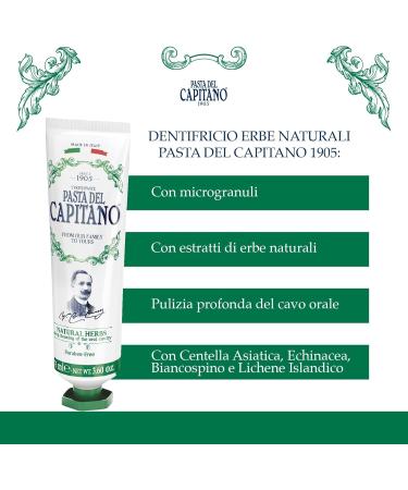 Pasta del Capitano 1905 Toothpaste with Natural Herbs - 100% Made in Italy 75 ml Tube for Superior Oral Hygiene - Buy Online on GoSupps.com