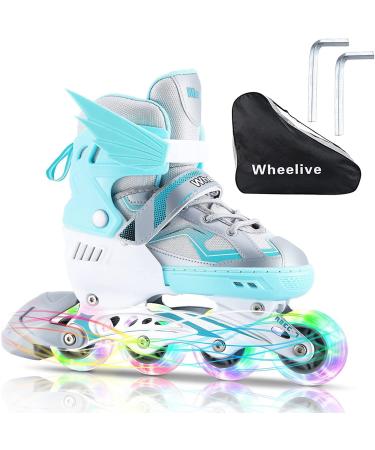 Wheelive Adjustable Inline Skates for Kids, Beginner Roller Skates with Light up Wheels, Outdoor Roller Blades for Boys Girls Children and Teens Blue Small-Little Kid(11J-1.5)