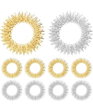 Weescie 10 pieces of fingers Massage rings and massage bracelets (8 rings 2 bracelets) acupressure ring set for young people adults stress reducers and finger wrist massage devices - gold silver