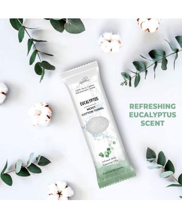 FabbPro Oshibori Moist Terry Cotton Refreshment Towels (25 Pack) - Eucalyptus Scented, Hot or Cold Use, 8x8 Inches, White - Buy Online on GoSupps.com