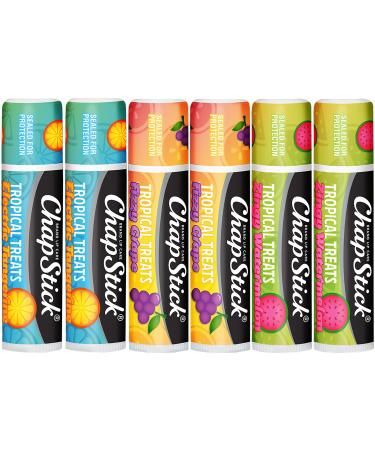ChapStick Lip Care Tropical Treats Collection (6 Sticks) Electric Tangerine Fizzy Grape & Zingy Watermelon Lip Balm 0.15 Oz Ea