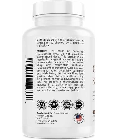 GENIUS HERBALS Gentle Calm Sleep Formula with Magnesium L-Theanine Melatonin GABA 5-Htp | Sleep Aid | Non-GMO - 60 Capsules - Buy Online on GoSupps.com