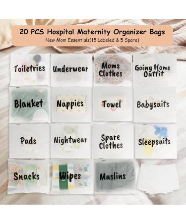 20 Pcs Maternity Hospital Bag Essentials Storage Bags - Reusable Ziplock Pouches (15 Labeled & 5 Unlabeled) - Buy Online on GoSupps.com