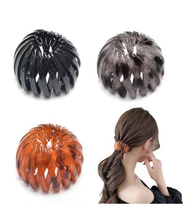 3pcs Geometric Retractable Hair Clips Expandable Ponytail Holder Clip Bird Nest Shaped Hair Loops Vintage Hair Accessories Hair Donut Bun Maker Hair Styling Tool for Women Girls