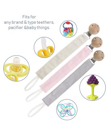 Ruby 3PC Pacifier Chain Fabric Set - Cotton Pacifier Bands for Girls with Beech Wood Clip - Pink Baby Accessories - Buy Online on GoSupps.com