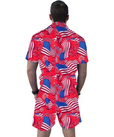 UNIFACO Men's Flag Print Short Sleeve Romper with Zipper, Summer Overall, S-XXL - Buy Online on GoSupps.com