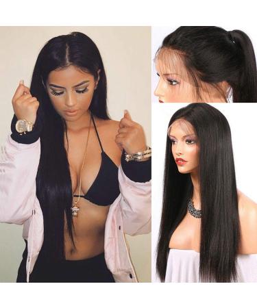Lrwey long smooth hair black wig middle parting women wigs 20-26 inch wigs for women naturally looking synthetic wigs (20inch black) 20inch black