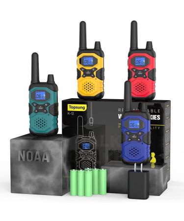 Rechargeable Walkie Talkies 4 Pack Long Range Walkie Talkies for Adults - Long Distance 2 Way Radios Walkie Talkies with Earpiece and Mic Set NOAA USB Charger 4500mAh Super Power Battery Pouch Lanyard 4 Pack B Amazon Partner Recommended