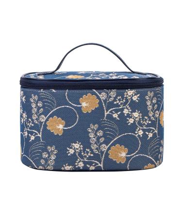 Signare tapestry toiletry bag ladies make-up bag cosmetic case make-up storage with floral patterns (Austen Blue)