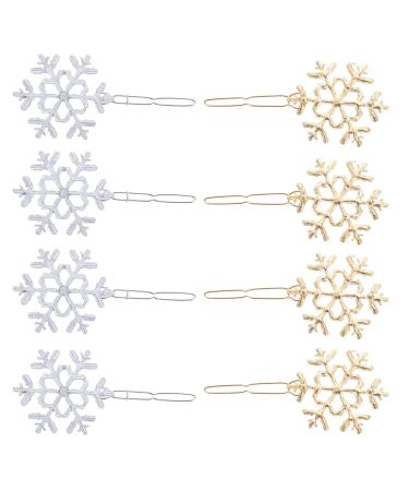 Lurrose 8Pcs Snowflake Hair Clip Chrismas Snowflake Bobby Pins Hair Accessories for Kids Girls Party Favors