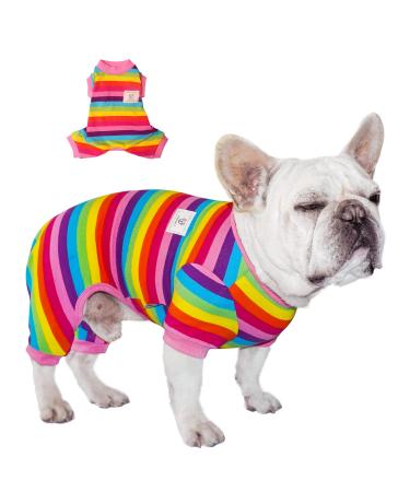 Tony Hoby Dog Libra Suit 4-leg dog-hundred with rainbow strips dog overall OneSies Soft lightweight for small medium dogs (pink rainbow s) rainbow S