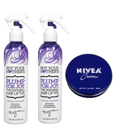 Not Your Mother's 2 Pack Plump For Joy Thickening Hair Lifter 8 Oz. Bundle with Travel Size Body Cream 1 Oz.