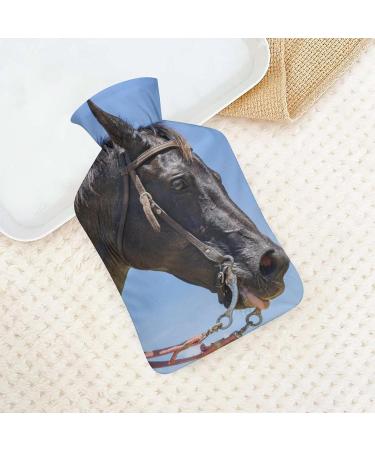 Black Horse Hot Water Bottle with Plush Cover - Ideal Hand Warmer for Adults & Children (26.5x15.3cm) - Shop Internationally! - Buy Online on GoSupps.com