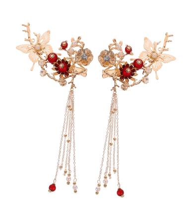 Angoily 1 Pair Vintage Hair Clips Hair Accessory for Women Chinese Style Hair Accessories Metal Tassel Barrettes Hair Barrettes Vintage Decor Hair Decorations Metal Hair Claw Clips Wedding