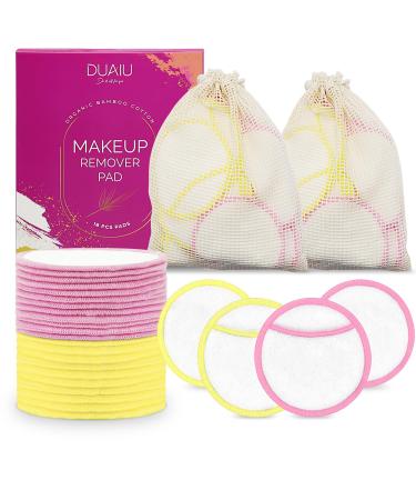 Reusable Makeup Remover Pads DUAIU 18pcs Reusable Cotton Wool Pads Makeup Remover Washable Double Side Organic Bamboo Cotton Pads with Storage & Laundry Bag Natural Eco-Friendly for All Skin Types