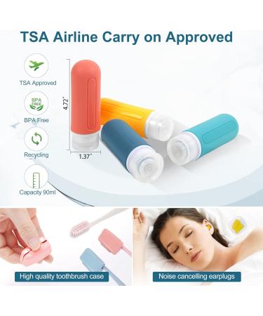 Travel Bottles Set - 89ml Silicone Travel Containers for Cosmetics Shampoo & Shower Gel | Includes Toothbrush Sleeves & Earplugs - Buy Online on GoSupps.com