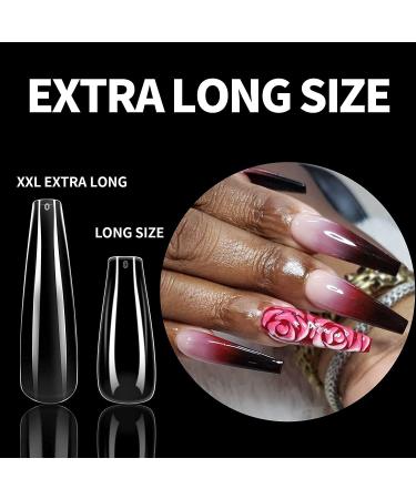 UNA GELLA Extra Long Coffin Nails Tips - 216pcs XXL Full Cover Press On Nails for Nail Extension DIY - Clear False Acrylic Nails with Case - Buy Online on GoSupps.com