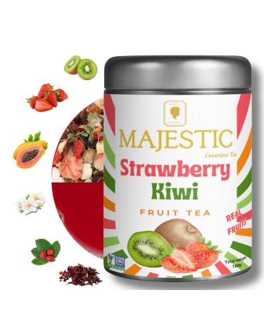 Majestic Tea_ STRAWBERRY KIWI | Fruits Tea | Summer Refresher | Premium Loose Fruit Tea | Naturally Caffeine Free 100%| Natural Ingredients | Tasty Either Hot or Iced | Brews Up to 35 Cups | 100g Fruit Tea.