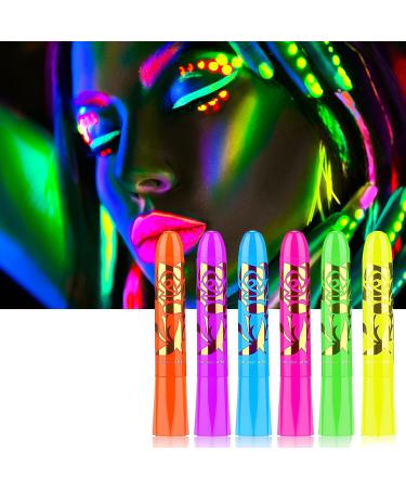 Neon Face Paint and Body Paint Stick - 6 Colors UV Blacklight Neon Fluorescent Face Paint Non Toxic Face Painting - Club Makeup Art Paint Kit for Adults Party Carnival (6PCS)