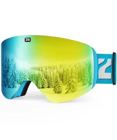 ZIONOR X11 Ski Goggles Magnetic Cylindrical Snowboard Snow Goggles for Men Women A3-blueframe Goldlens Vlt7%