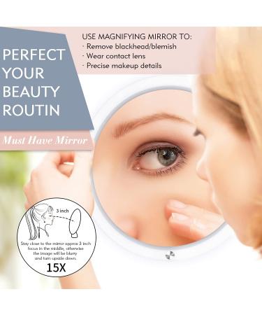 15x Magnifying Mirror with Light & Tweezers - Perfect for Precise Makeup & Plucking | Lighted Magnified Mirror with Suction Cup | Dual Power | 8 White - Buy Online on GoSupps.com