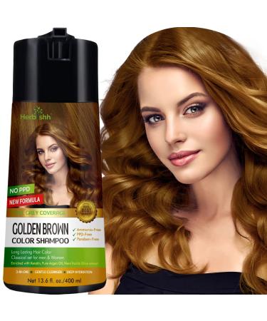 Herbishh Hair Color Shampoo for Gray Hair   Enriched Color Shampoo Hair Dye Formula   Hair Dye Shampoo and Conditioner   Long Lasting & DIY (GOLDEN BROWN)