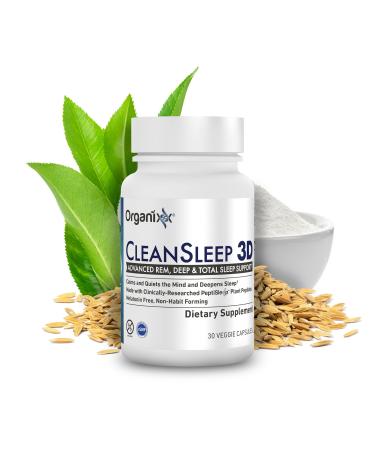 Organixx Clean Sleep 3D Melatonin Free Sleep Supplement with L Theanine GABA and Peptides to Promote Relaxation and Sleep Support Vegan Formula Dairy Soy & Gluten Free Non GMO 30 Capsules