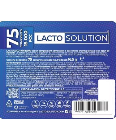 Lactosolution 15000 FCC - Suppl ment Enzymatique Lactase Contre l'intol rance au Lactose - 75 Comprim s - Paquet de Recharge 75 unit (Lot de 1) - Buy Online on GoSupps.com