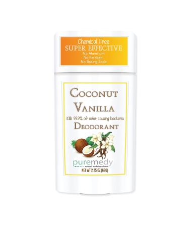Puremedy All Natural Coconut Vanilla Deodorant Stick with Long-Lasting Stay Fresh Formula for Women  Men  Teens  Free of Aluminum  Baking Soda and Chemicals  2.25 oz. (Pack of 1)
