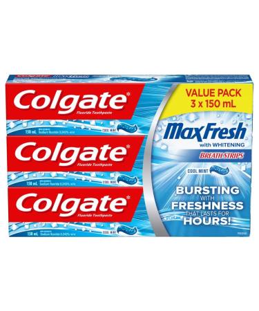 Colgate MaxFresh Cool Mint Gel Toothpaste - Fluoride Whitening Formula with Enamel Protection for a Fresh Clean Smile - Dentifrice for Daily Oral Care 150ml 3 pack