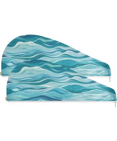 Sea Wave Hair Towel 2 Pack - Super Absorbent Quick Dry Hair Turbans for Women & Girls | Ideal Travel Hair Drying Solution - Buy Online on GoSupps.com
