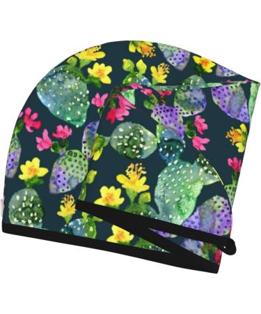 Watercolor Cactus Microfiber Hair Towel | Soft Super Absorbent Quick Dry Cap for Long & Curly Hair - Buy Online on GoSupps.com