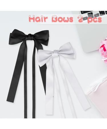 Large Hair Bows 2 Pieces Silky Satin Hair Bows Ribbon Hair Barrettes Clip Satin Ribbon Bow for Women Girls Hair Ribbon Bow Clip French Barrette Long Tail Hair Accessories White Black - Buy Online on GoSupps.com