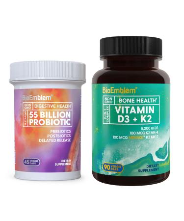 BioEmblem Vitamin D3 K2 (5000IU and 200mcg) & Probiotics for Women & Men
