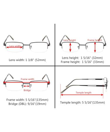 4-Pack Half-Rim Reading Glasses for Men & Women | Spring Hinges Metal Readers - Silver 2.25x - Buy Online on GoSupps.com