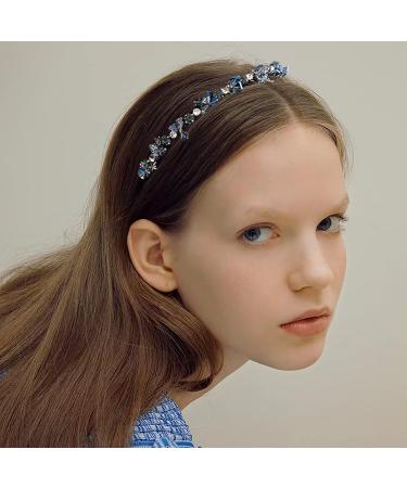 Auswalar Blue Rhinestone Headband Bling Crystal Head Bands for Women Girls Vintage Parties Hair Accessory - Buy Online on GoSupps.com