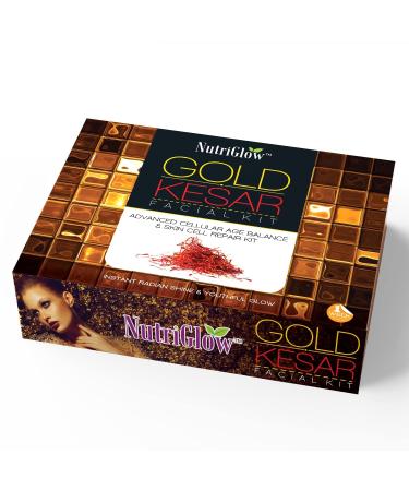Nutri_Glow Gold Kesar Facial Kit for Women| 6-Piece Skin Care/Skin Cleanup Set | Targets Signs of Aging | 250g + 10ml
