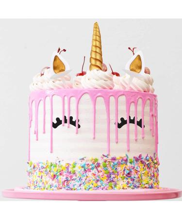 LUTER Handmade Gold Unicorn Cake Topper Set - Reusable Horn, Ears, and Eyelashes for Unicorn Birthday Party, Baby Shower, Wedding - 5 Piece Set (6 x 1.37in) - Buy Online on GoSupps.com