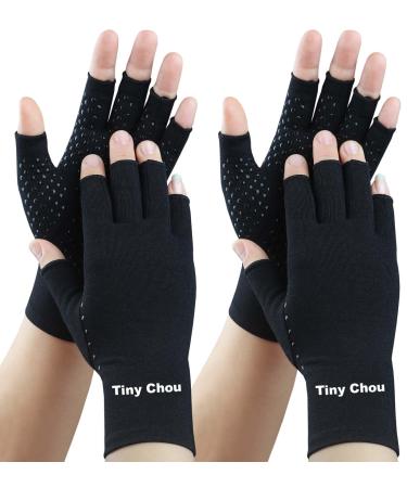 2 Pairs Arthritis Gloves  Compression Gloves for Women Men  Relieve Arthritis  Rheumatoid  Osteoarthritis  Carpal Tunnel Pain  Anti-Slip Fingerless Gloves for Hand Support (Pure Black+Pure Black L) Pure Black(1pair)+pure...